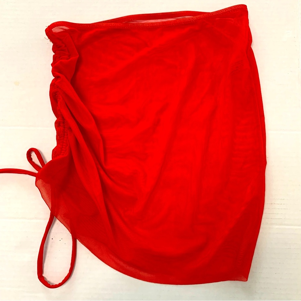 Red Women’s Swimsuit Ruched Mesh Cover Up Size XS